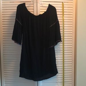 Black dress multi colored balls on the sleeves